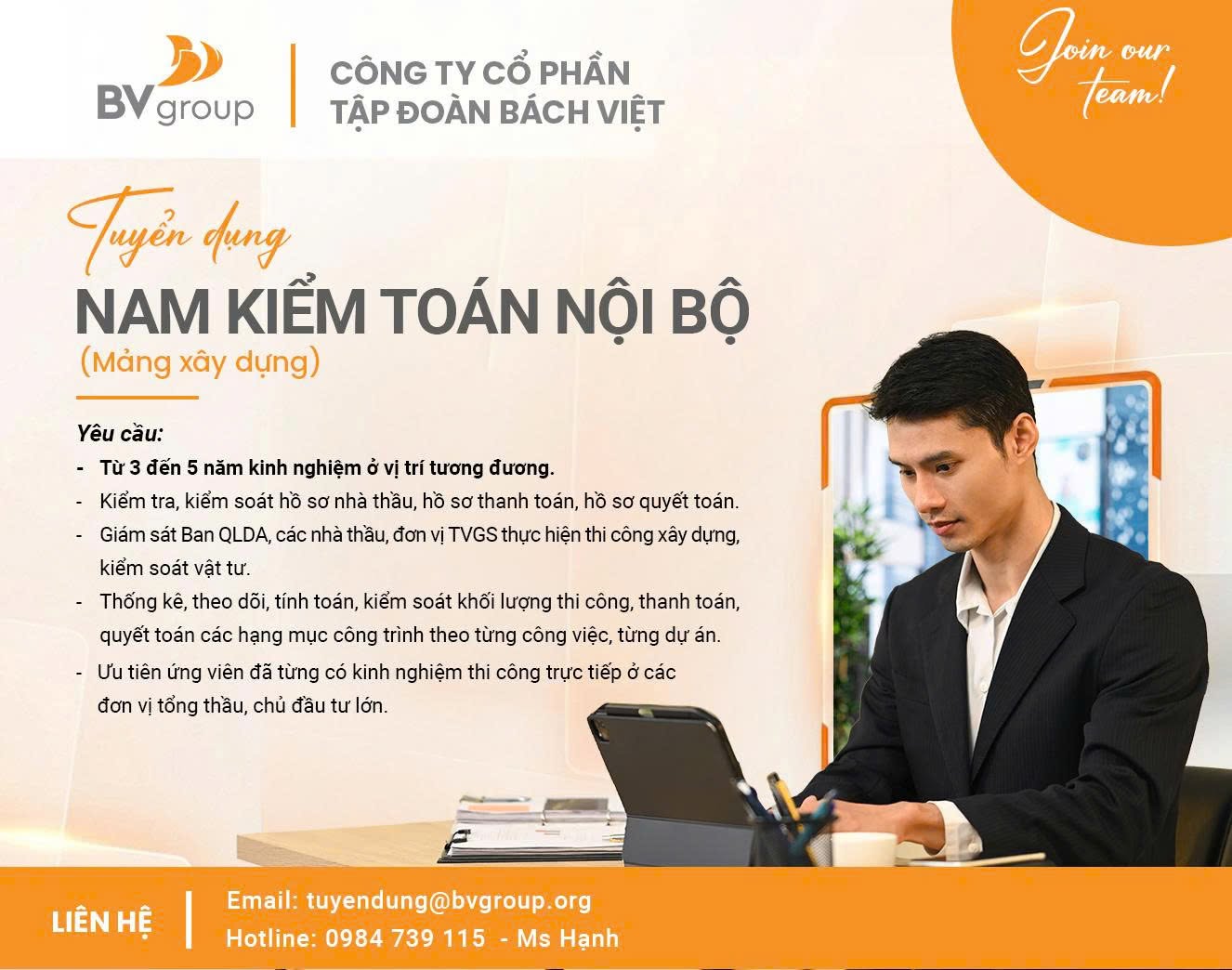 Tuyển dụng vị trí Kiểm toán nội bộ (mảng xây dựng)